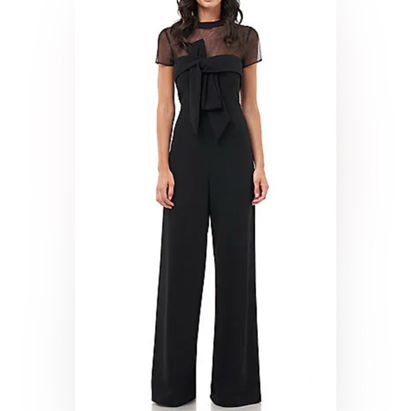 New JS Collections Illusion Mock Neck Bow Front Crepe Wide Leg Jumpsuit - Size 8 - Picture 1 of 8